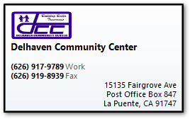 DELHAVEN COMMUNITY CENTER | 15135 Fairgrove Ave., P.O. Box 847, La Puente, CA 91747 | PHONE: 626-917-9789 | FAX: 626-919-8939